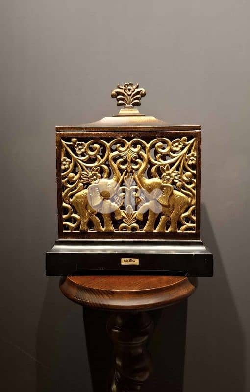 Elite Art Double-Faced Antique Gold Elephant Filigree Box. Antique 3