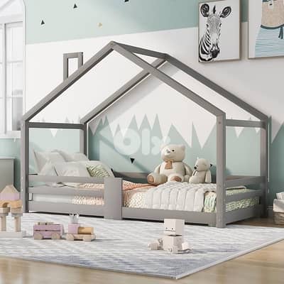 Children's House Bed with Chimney, Fall Protection