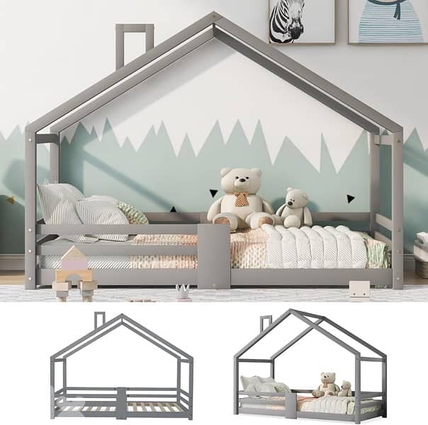 Children's House Bed with Chimney, Fall Protection 3