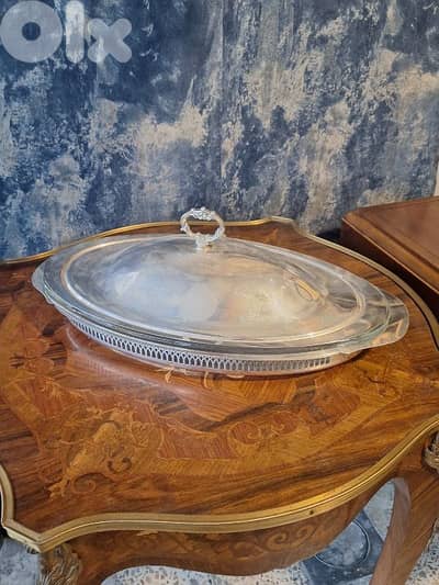 large antique usa dish with glass inset and lid