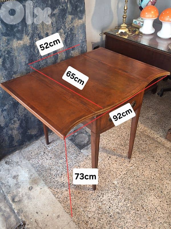antique english leather top solid wood small desk 2