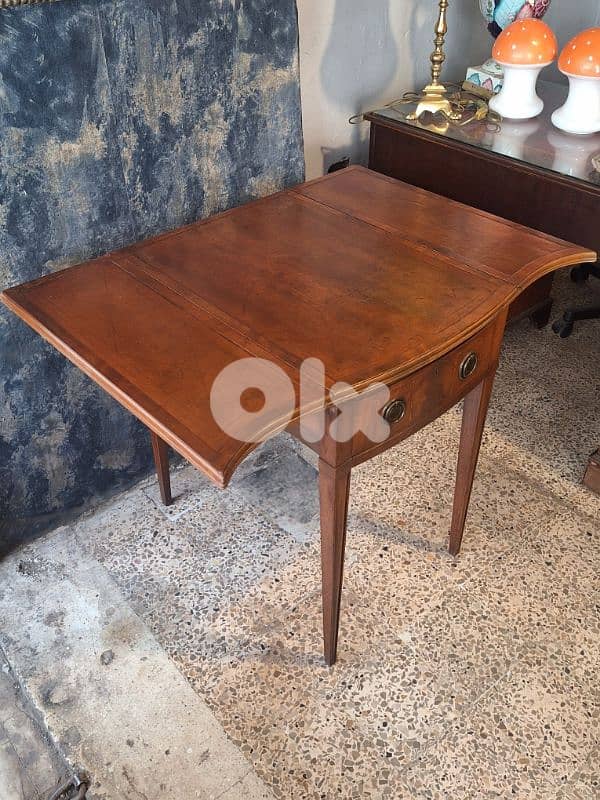 antique english leather top solid wood small desk 4