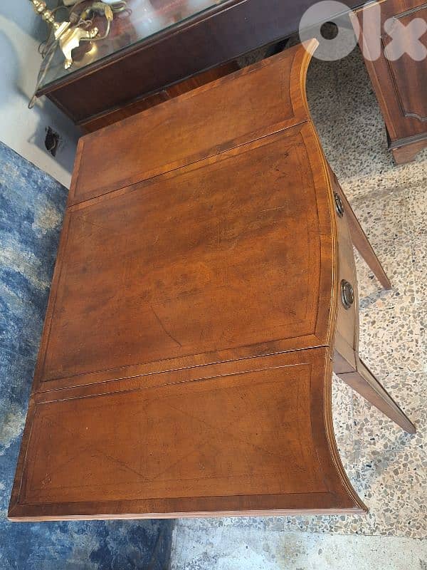 antique english leather top solid wood small desk 5