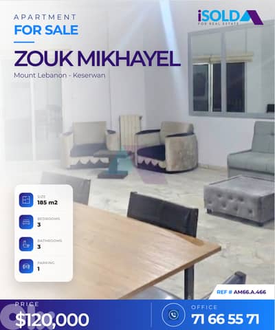 Furnished 180m2 apartment+terrace+Sea view 4sale in Zouk Mikhayel