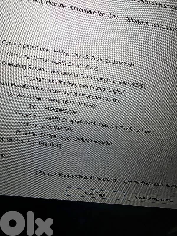 OPEN BOX MSI SWORD 16HX CORE I7 GENERATION 14HX RTX 4060 WITH 1 TERRA 5