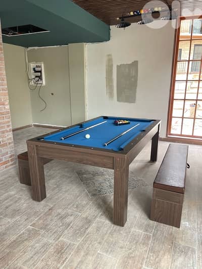7 FT 3-in-1 Billiard, Ping Pong & Dining Table with 2 Benches