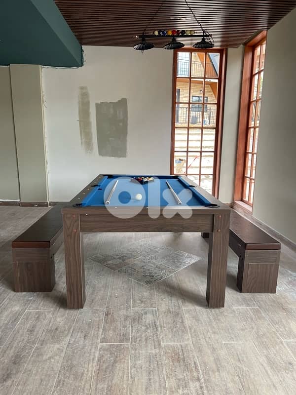 7 FT 3-in-1 Billiard, Ping Pong & Dining Table with 2 Benches 1