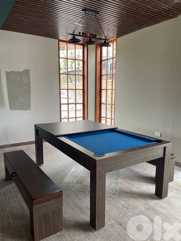 7 FT 3-in-1 Billiard, Ping Pong & Dining Table with 2 Benches 3