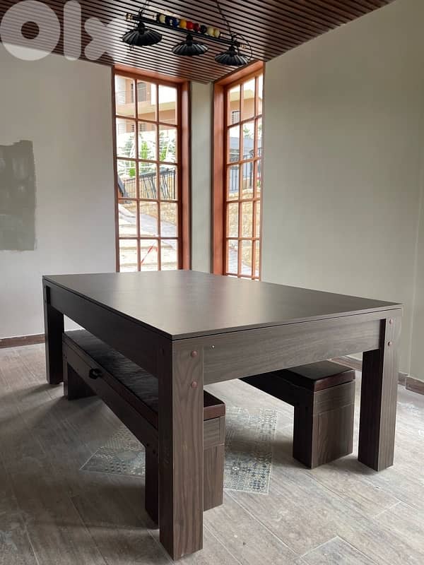 7 FT 3-in-1 Billiard, Ping Pong & Dining Table with 2 Benches 10