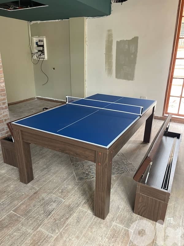 7 FT 3-in-1 Billiard, Ping Pong & Dining Table with 2 Benches 12