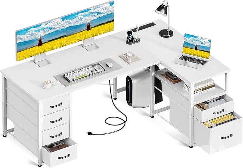 Lshaped desk with drawers and power supply 2