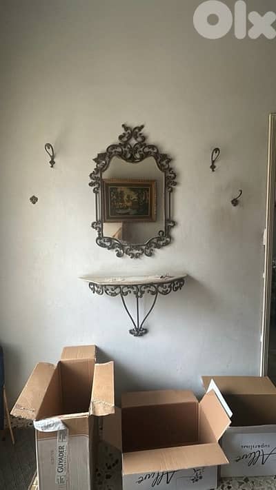 Original Antique Fer Forgé Mirror & Coat Rack