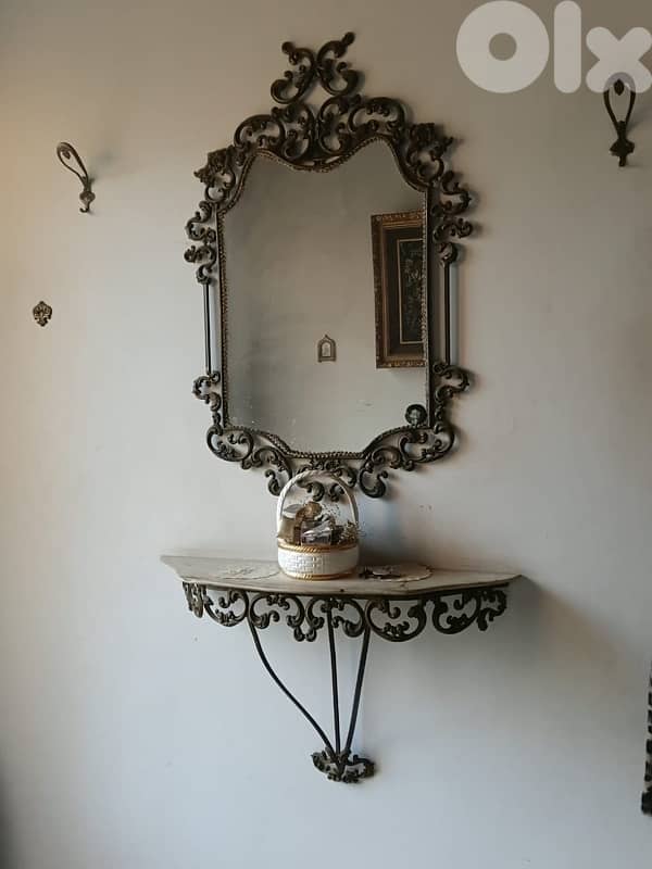 Original Antique Fer Forgé Mirror & Coat Rack 1