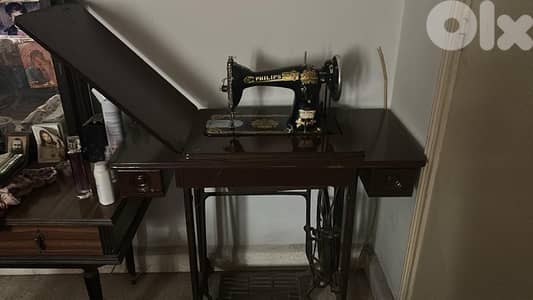 Vintage Philips Sewing Machine with Original Wooden Cabinet