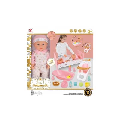 3-in-1 Deluxe Baby Doll Set - مجموعة دمية أطفال فاخرة تصميم ٣ في ١