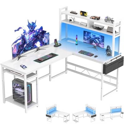 l shaped desk with led light power supply