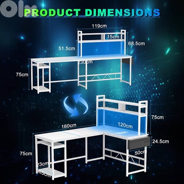 l shaped desk with led light power supply 1