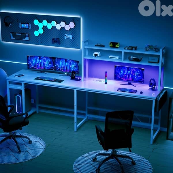 l shaped desk with led light power supply 4
