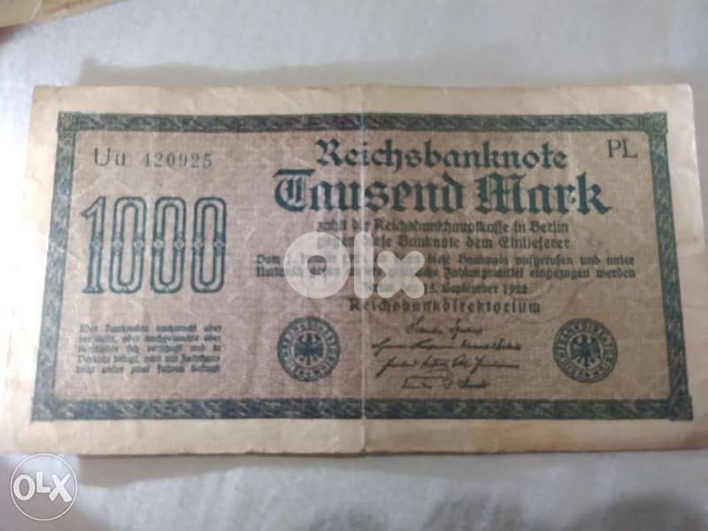 عملة ورقية الرايخ الماني عام German Reich Deutchland Mark Banknote1922 0