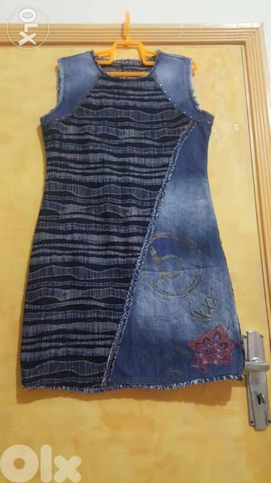 Desigual denim embroidery patchwork dress large فستان 0