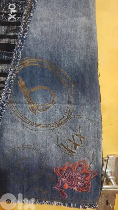 Desigual denim embroidery patchwork dress large فستان 2