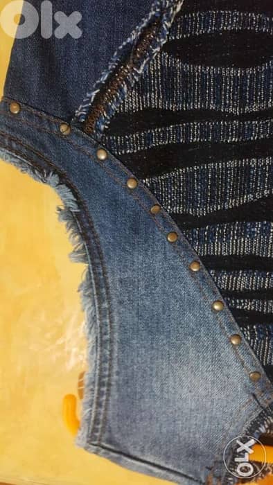 Desigual denim embroidery patchwork dress large فستان 3