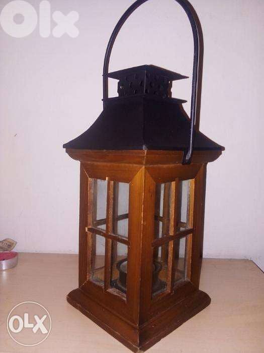 Wood glass metal small candles lantern 32*12 cm approx 2