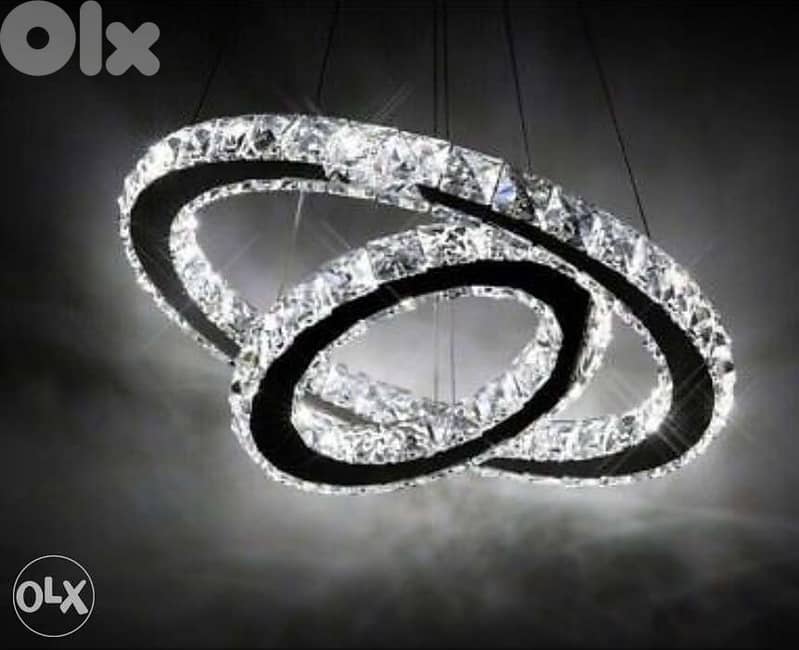 2 Ring Crystal LED 50x30cm Ceiling Lamp Chandelier 0