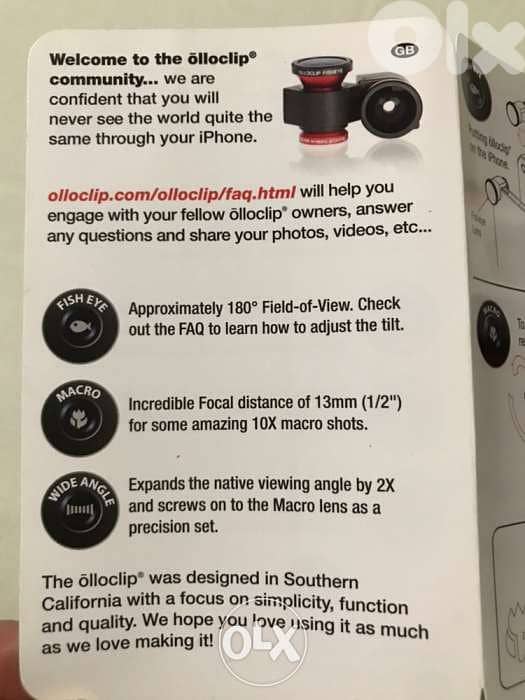 Apple ollo clip Cam Fish eye - Macro- wide angle fits on iphone 5/5S 2