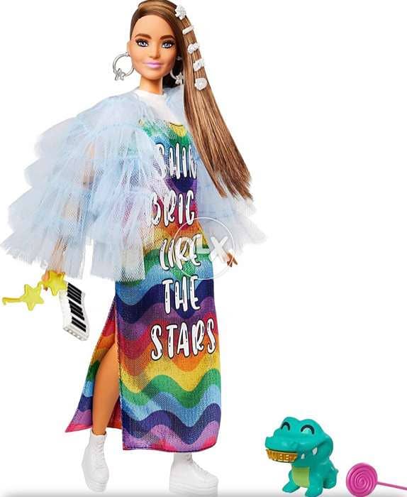 Barbie Extra Doll #9 in Blue Ruffled Jacket with Pet Crocodile, Long B 1