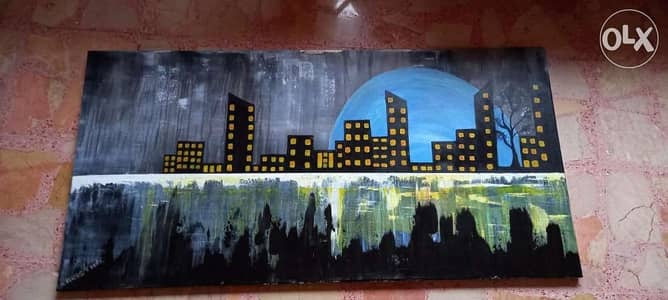 Acrylic painting 60x120 sad city
