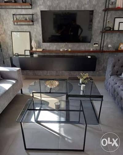 طاولة توب زجاج قاعدة حديد