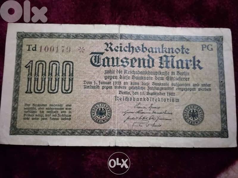 Old German Banknote year 1923 Berlin mint between WWI and WW2 0