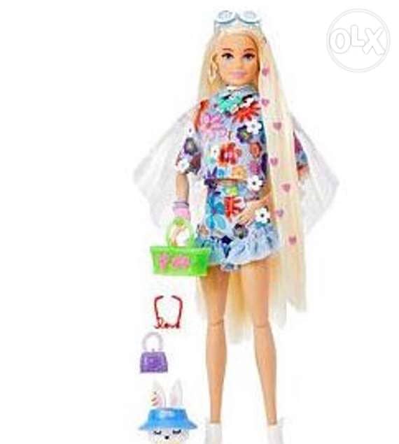 Barbie Extra Doll #12 in Floral 2-Piece Outfit with Pet Bunny, for 3 Y 1