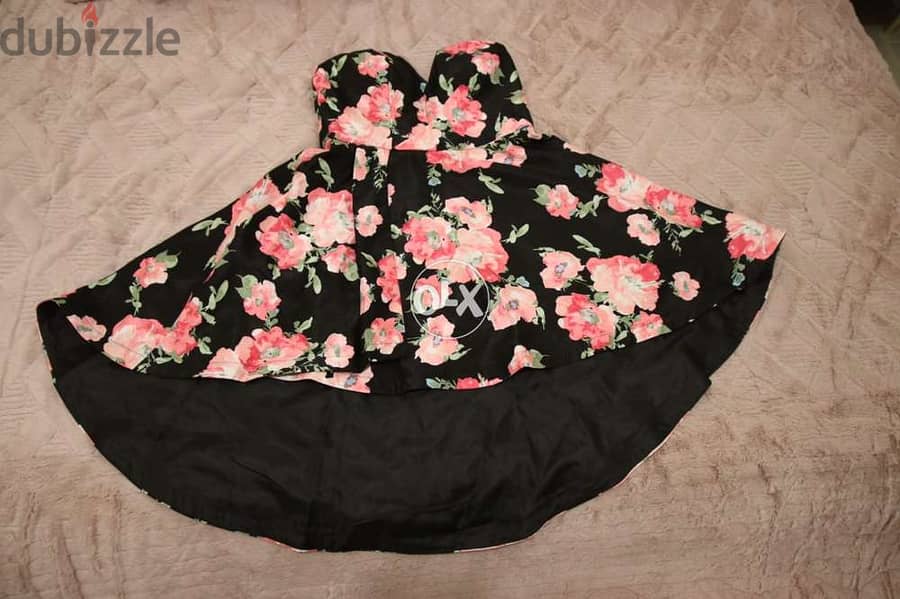 Black and Pink Midi Dress فستان أسود وزهر طول وسط 0