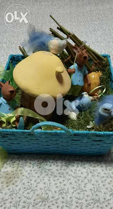 Blue easter basket decorated 1