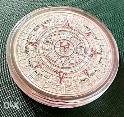 Mayan Aztec Mexico sun calendar silver color souvenir in capsule