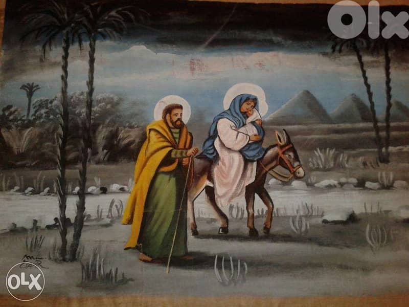 رسمة ممضية لهجرة العائلة المقدسة الى مصر 90*60 cm 0