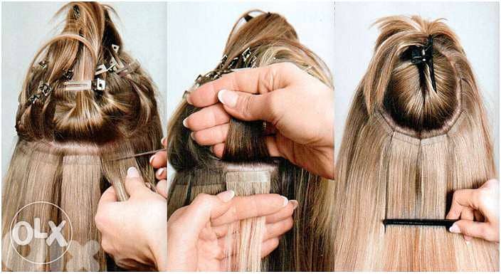 tape Hair extensions اكستنشن وتوصيلات شعر طبيعي لبناني 3