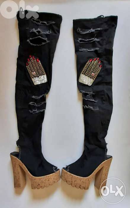 Denim black high heels 0