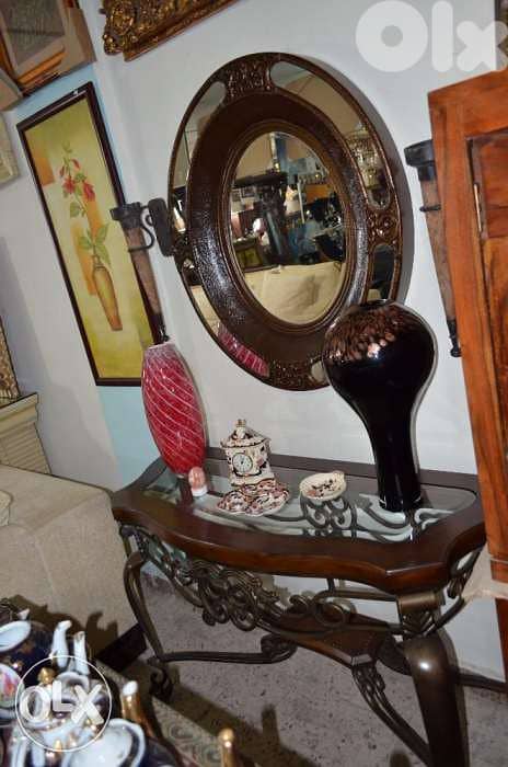 solid wood console with ferfoje and solid wood mirror 3