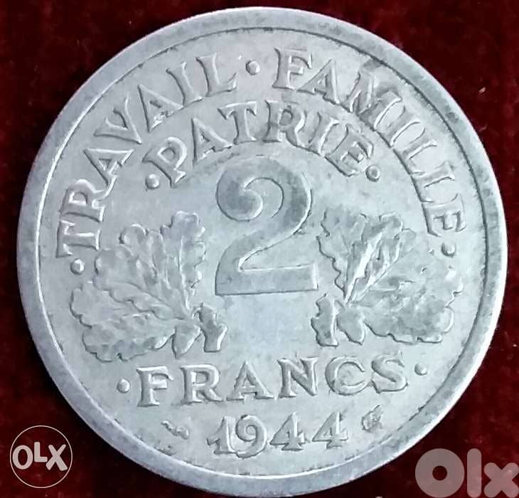 WW2 Two Nazi Vichy state Coin French Francs year 1944 1