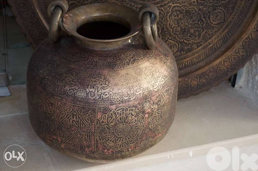 heavy copper jar engraved antique fatimyeh 0