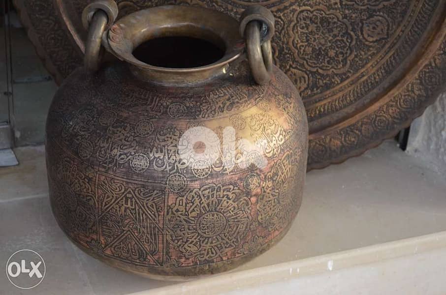 heavy copper jar engraved antique fatimyeh 1