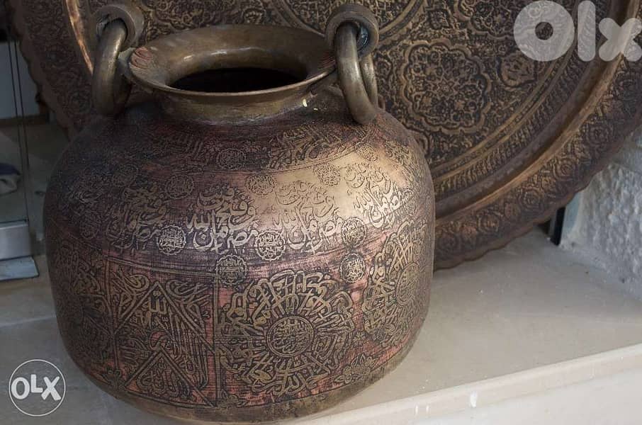 heavy copper jar engraved antique fatimyeh 2