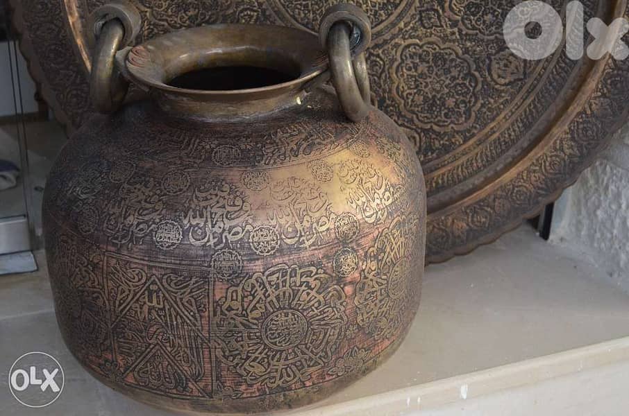 heavy copper jar engraved antique fatimyeh 3