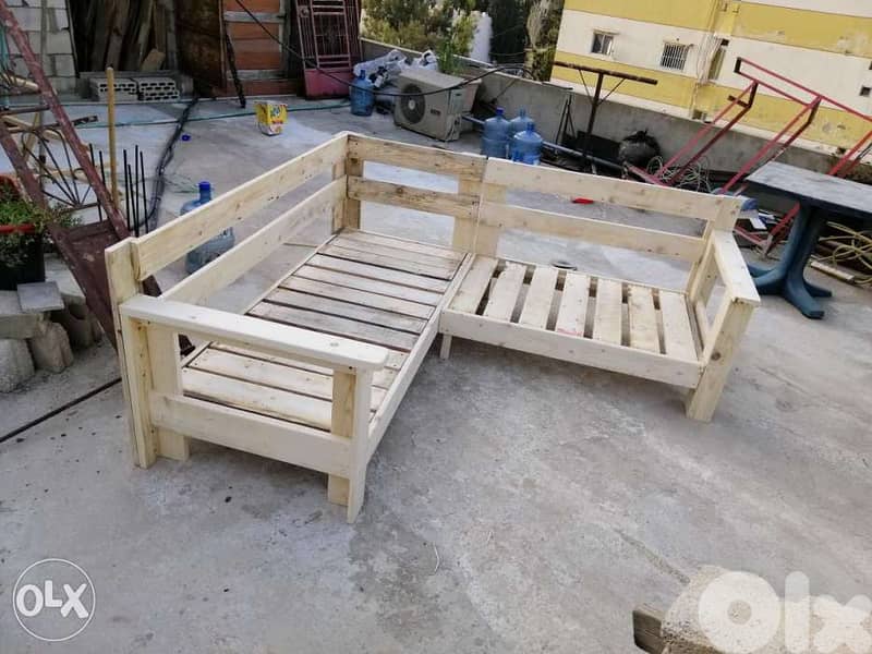 Outdoor wood corner furniture L style زاوية خشب خارجي وداخلي 0
