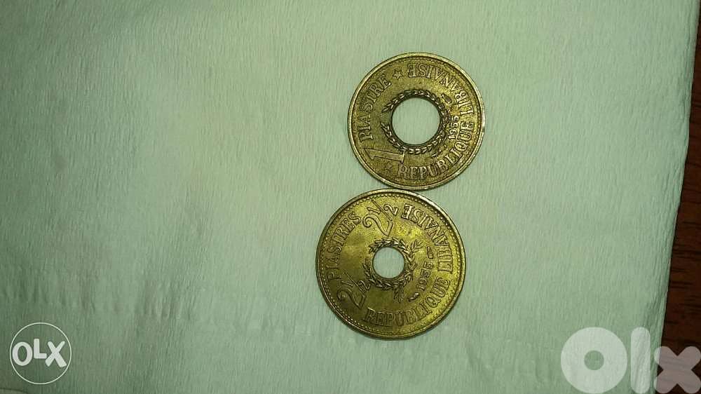 Set of Two coins 2 1/2 &1 Piaster Lebanese Republic year 1955 0