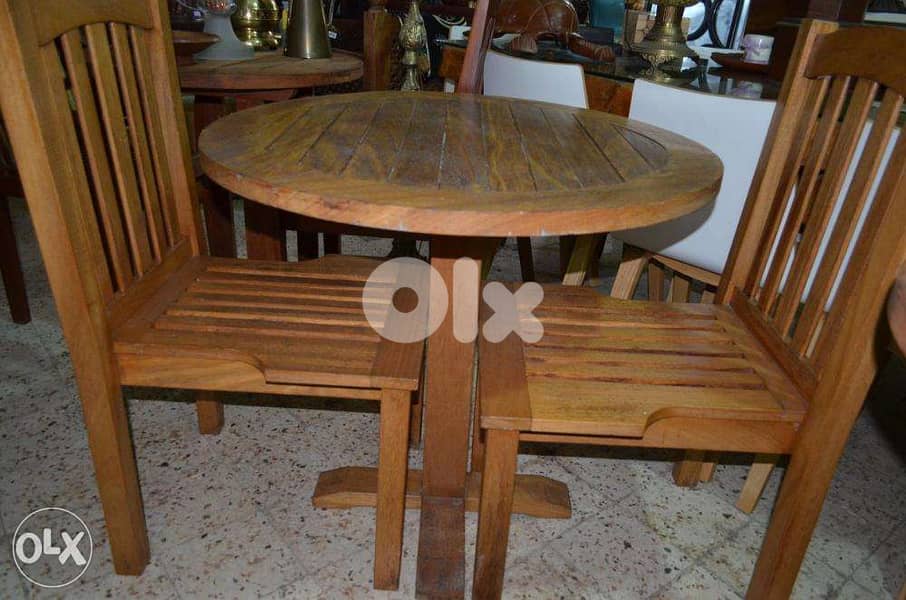 table and 2 chairs outdoor teak wood 0