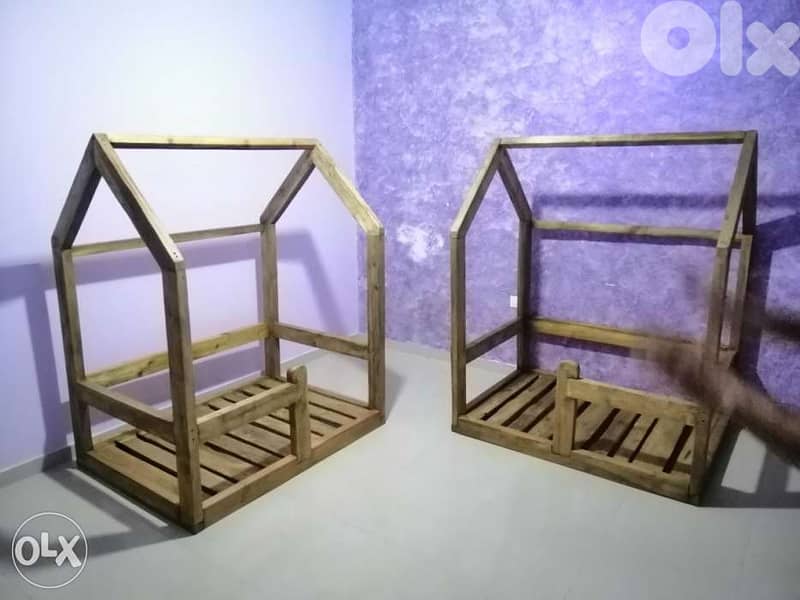 Kid's Creative bed recycling wood تخت أطفال خشب سميك 6